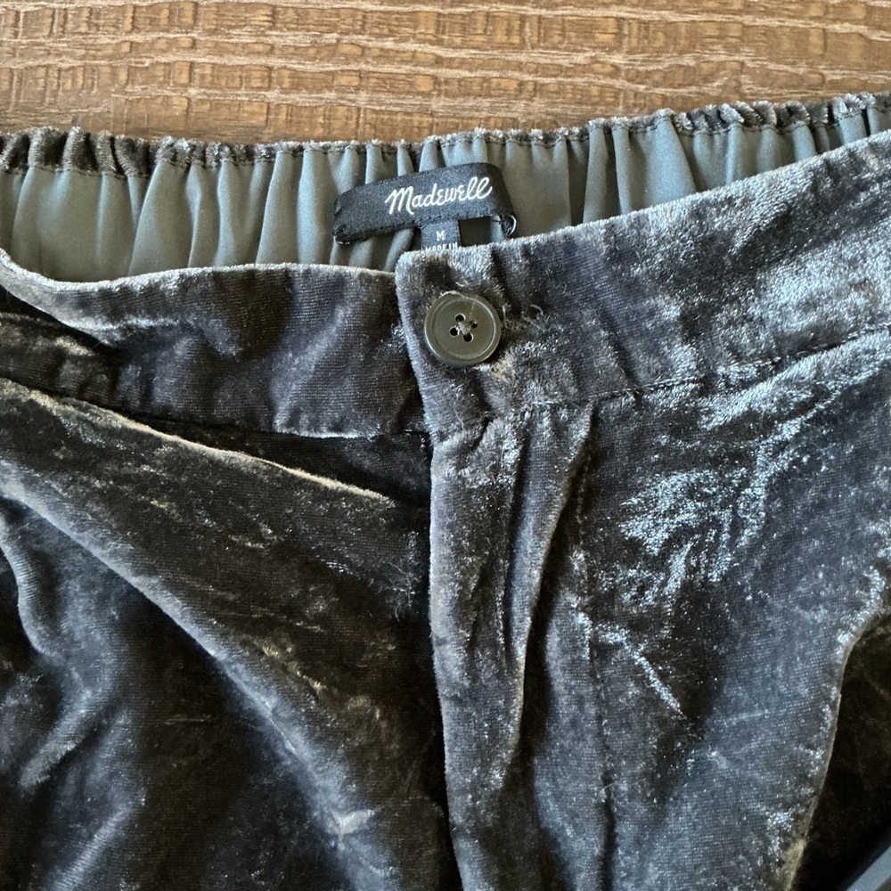 Madewell Silver Grey Velvet Velour Tapered Elastic Waist Ankle Pants Medium - Picture 5 of 7